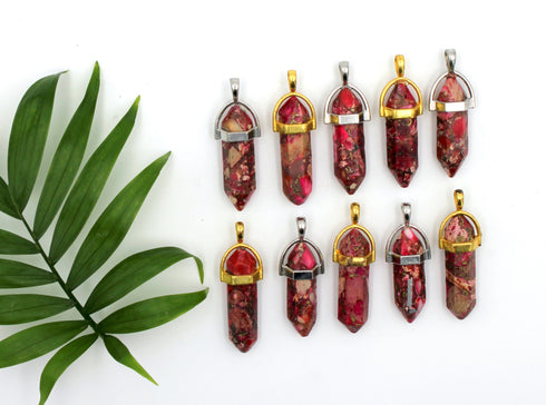 Red Impression Jasper Gemstone Pendant, 8X38mm, brass bail, sold as 1 piece. pendant,